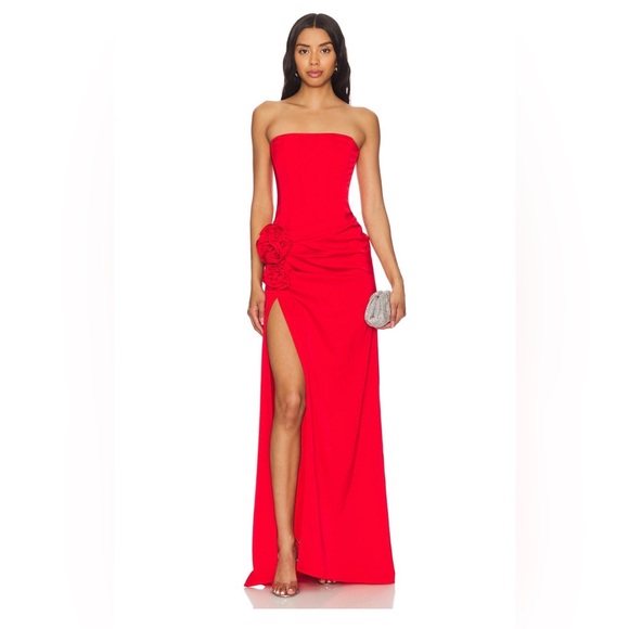 NBD Dresses & Skirts - Revolve NBD Jake Dress Strapless Red Evening Gown with Side Rosette Small